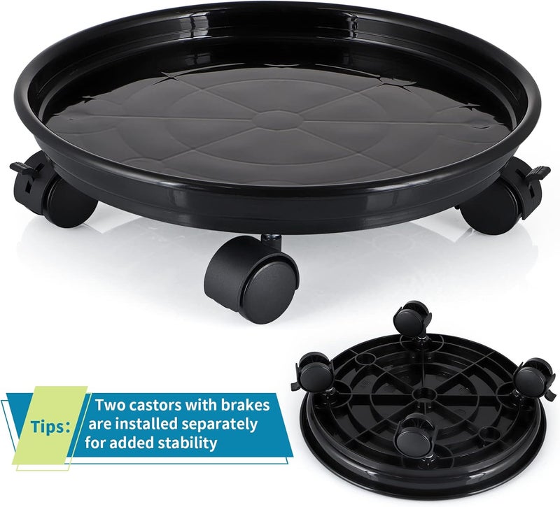 Skelang 13" Plant Caddy, Movable Plant Stand Pot Saucer, Plant Pallet Tray Trolley with Casters, Plant Dolly for Garden Planter, Deck Potted Plant, Each Load Capacity 125 Lbs, Pack of 2 (Black) - Image 4