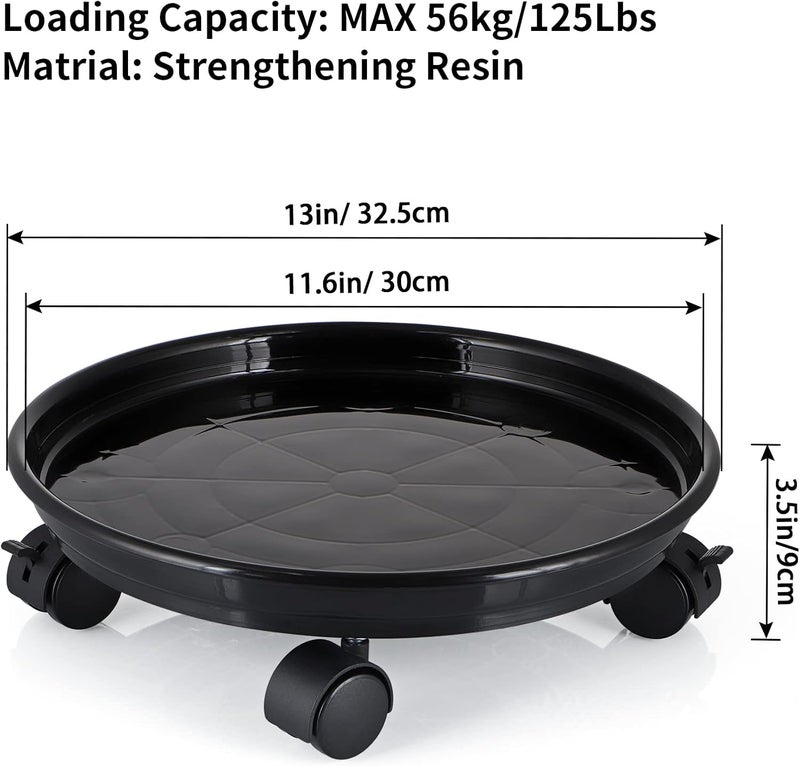 Skelang 13" Plant Caddy, Movable Plant Stand Pot Saucer, Plant Pallet Tray Trolley with Casters, Plant Dolly for Garden Planter, Deck Potted Plant, Each Load Capacity 125 Lbs, Pack of 2 (Black) - Image 3