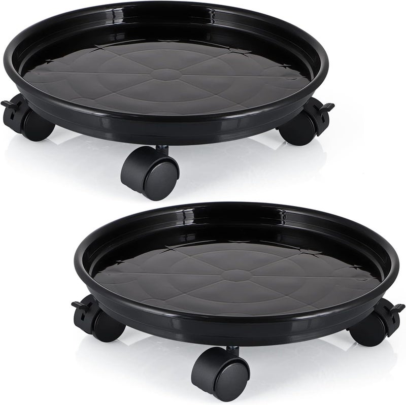 Skelang 13" Plant Caddy, Movable Plant Stand Pot Saucer, Plant Pallet Tray Trolley with Casters, Plant Dolly for Garden Planter, Deck Potted Plant, Each Load Capacity 125 Lbs, Pack of 2 (Black) - Image 1