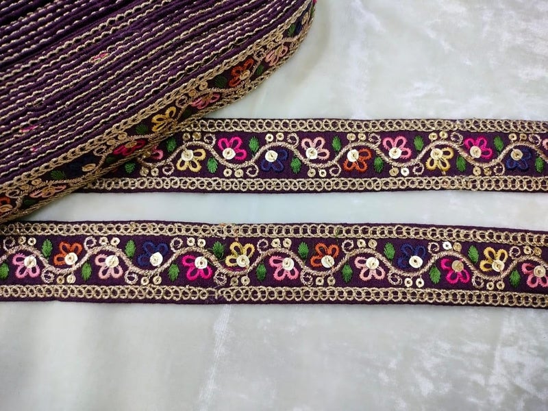 Generic CMHOWLITE Multicolor Embroidery Work Fancy Lace for Lehanga Suit Dresses Sarees Blouses Dupatta and Art Craft Roll of 9 Meter Width 1 inch 254 cm Purple 