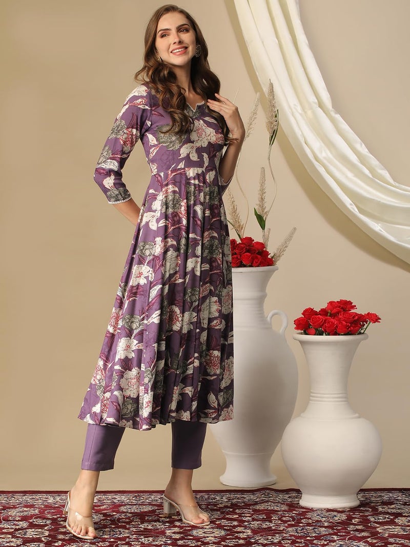 GoSriKi Women's Cotton Blend Anarkali Printed Kurta with Pant (Damian Purple-GS_4XL_Wine_XXXX-Large) - Image 4
