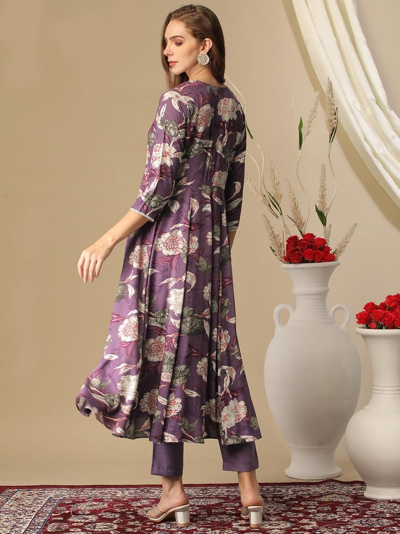 GoSriKi Women's Cotton Blend Anarkali Printed Kurta with Pant (Damian Purple-GS_4XL_Wine_XXXX-Large) - Image 2