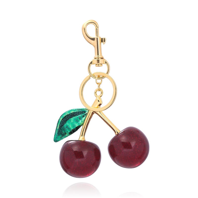 SORGERLY Green Leaf Cherry Charm Keychain - Cute Bag Purse Handbag Fruit Accessories - Beautiful Birthday Gift for Women (Green) - Image 1