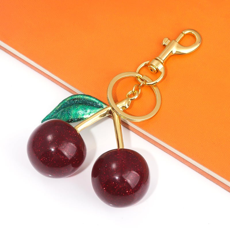 SORGERLY Green Leaf Cherry Charm Keychain - Cute Bag Purse Handbag Fruit Accessories - Beautiful Birthday Gift for Women (Green) - Image 5