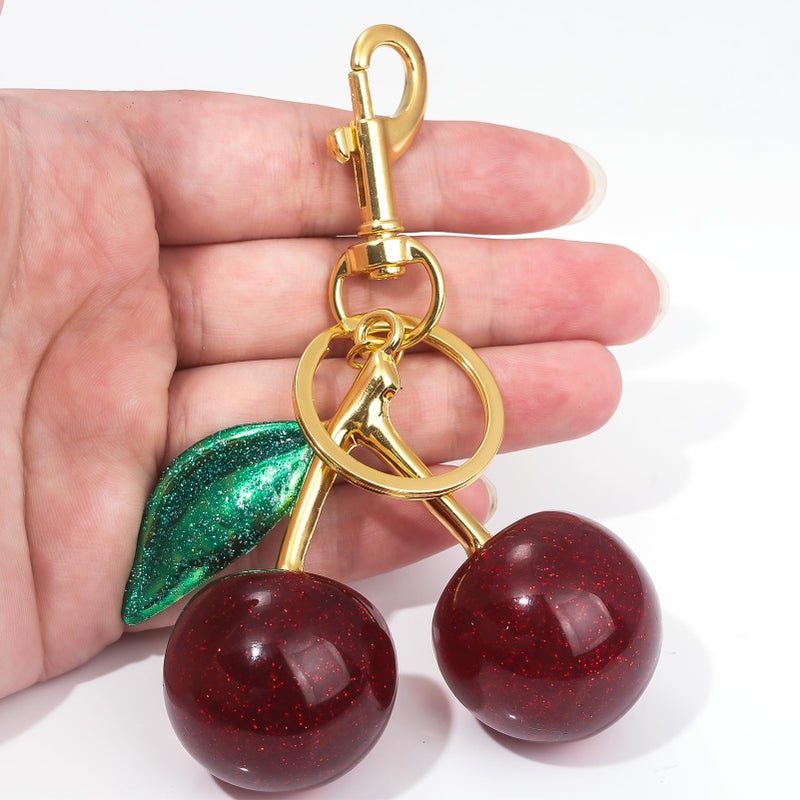 SORGERLY Green Leaf Cherry Charm Keychain - Cute Bag Purse Handbag Fruit Accessories - Beautiful Birthday Gift for Women (Green) - Image 3