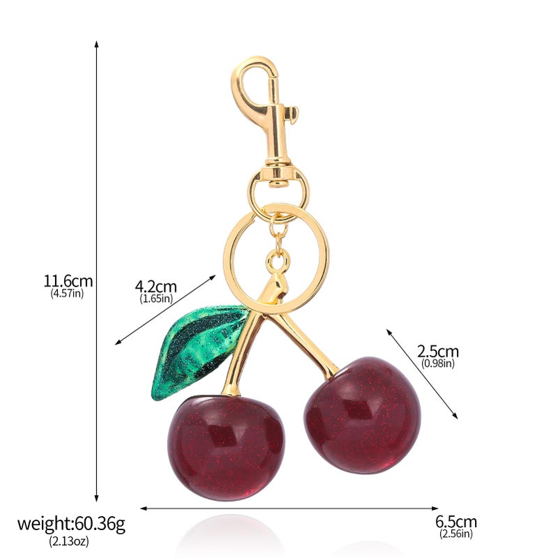 SORGERLY Green Leaf Cherry Charm Keychain - Cute Bag Purse Handbag Fruit Accessories - Beautiful Birthday Gift for Women (Green) - Image 2