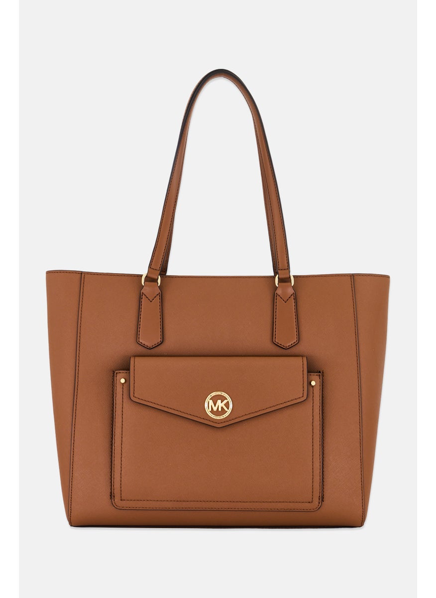Michael Kors Women Hardware Logo Tote Bag 30 H x 35 L x 14 W cm, Brown  - Image 1