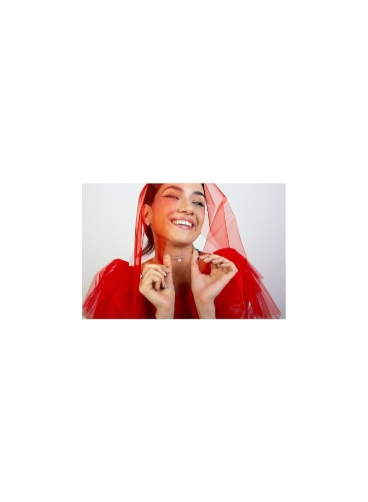 لاكجيريا سلسلة أنيقة مزينة بدلاية قلب كلاسيكية من الفولاذ المقاوم للصدأ مطلية بالذهب الأبيض عيار 18 قيراط مرصعة بأحجار كريمة وكريستال وزركونيا وحجر الميلاد والياقوت والزمرد والياقوت الياقوتي  - Image 4