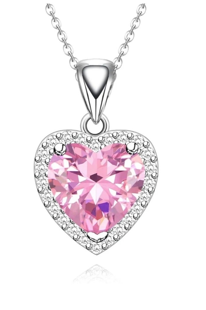 Luxuria Elegant chain featuring a classic heart pendant in 18k white gold plated stainless steel studded with gemstones, crystals, cubic zirconia, birthstones, rubies, emeralds, and sapphires. - Image 1