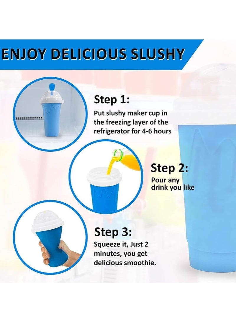 Slushie Maker Cup Magic Frozen Squeeze Ice Cup DIY Instant Icy Frozen Drinks in Moments Magic Quick Frozen Smoothies Cup Cooling Maker Cup Double Layer Silicone Slushies Squeeze Cup (Blue 13.52oz) - Image 2