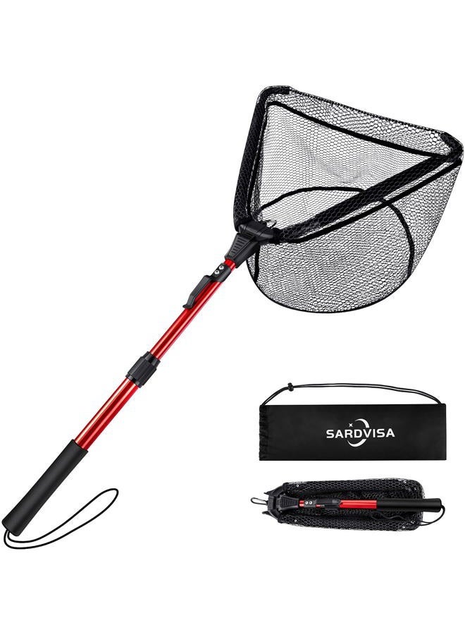 SARDVISA Foldable Fishing Net, Rubber Coated & Tangle-Free Landing Net for Easy Catch & Release, Telescopic Aluminum Handle with Non-Slip Grip, Compact for Kayak & Trout Salmon Bass Fishing - Image 1