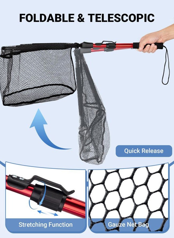 SARDVISA Foldable Fishing Net, Rubber Coated & Tangle-Free Landing Net for Easy Catch & Release, Telescopic Aluminum Handle with Non-Slip Grip, Compact for Kayak & Trout Salmon Bass Fishing - Image 2