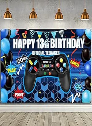 Happy 13th Birthday Video Game Backdrop Banner, Level 13 Up Birthday Background with Game Controller Print Gaming Theme for Photography, Photo Props, Video Game Party Wall Decoration (Blue) - pzsku/Z0A9AA796EC4CB6D5CE97Z/45/_/1720652257/4392245d-fefc-41ba-b40f-9ac4e69d8c85