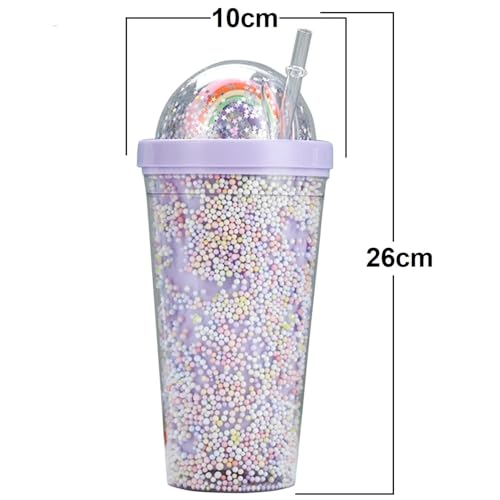 IKTU 550ml Sipper Double Wall Rainbow Water Bottle For Girls Shiny Glitter Tumbler | For Girls & Boys, School & Coaching | Gift For Kids, Plastic (Pack of 1) (Purple) - Image 4