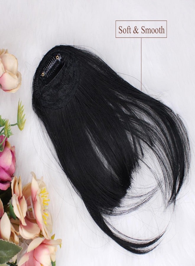 KAVIN Front Cover Hair Volumizer Synthetic Clip in Bangs Hairpiece For Women and Girls- Black - Image 3