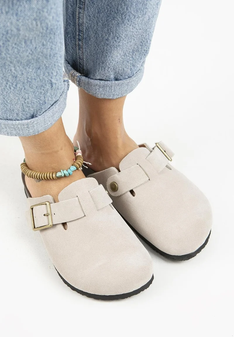 Manijero Manjero Zeta 2 Women's Leather Leather Belt Buckle Sabo Beige Slippers