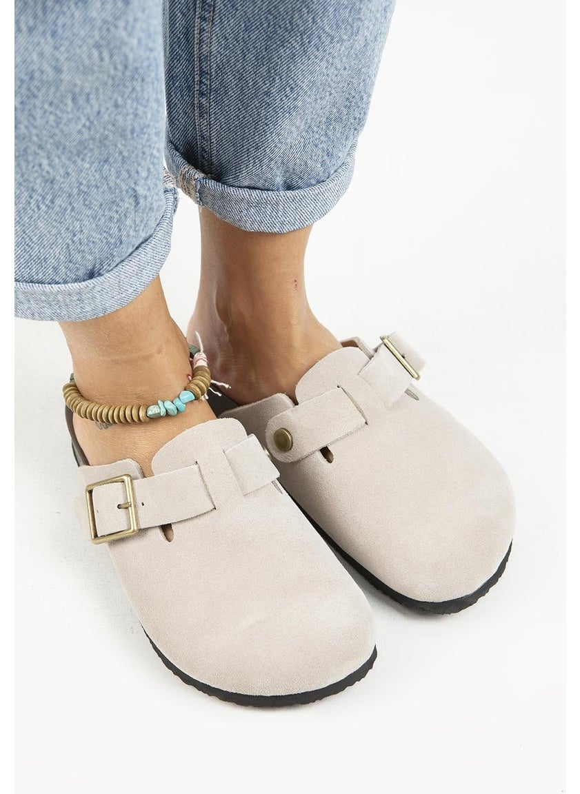 Manijero Manjero Zeta 2 Women's Leather Leather Belt Buckle Sabo Beige Slippers  - Image 4