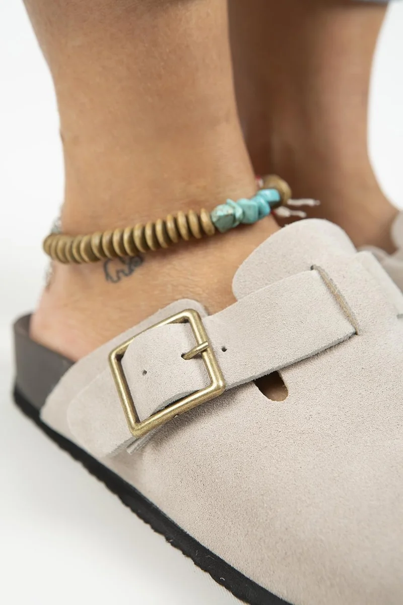 Manijero Manjero Zeta 2 Women's Leather Leather Belt Buckle Sabo Beige Slippers