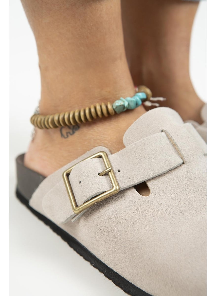 Manijero Manjero Zeta 2 Women's Leather Leather Belt Buckle Sabo Beige Slippers  - Image 5