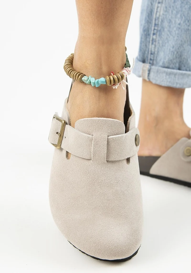 Manijero Manjero Zeta 2 Women's Leather Leather Belt Buckle Sabo Beige Slippers