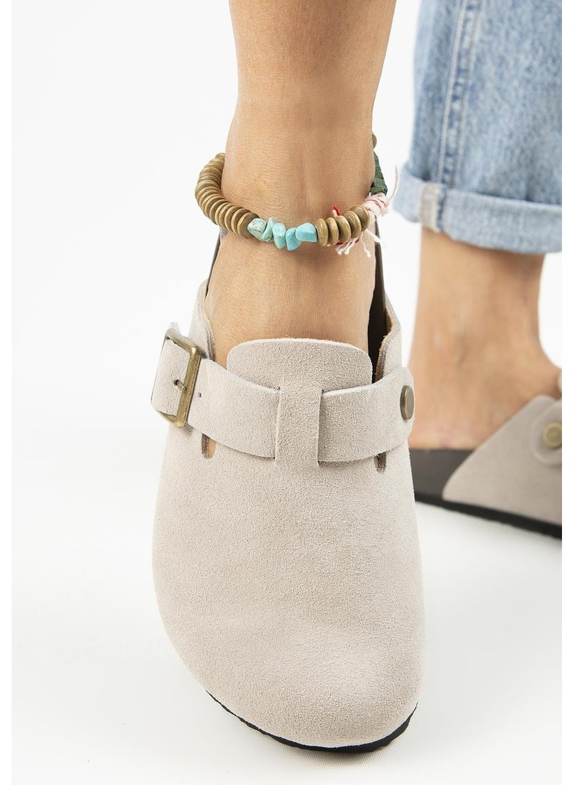Manijero Manjero Zeta 2 Women's Leather Leather Belt Buckle Sabo Beige Slippers  - Image 3
