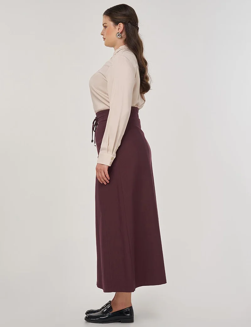 Kayra Lace-Up A-Line Skirt in Dark Burgundy
