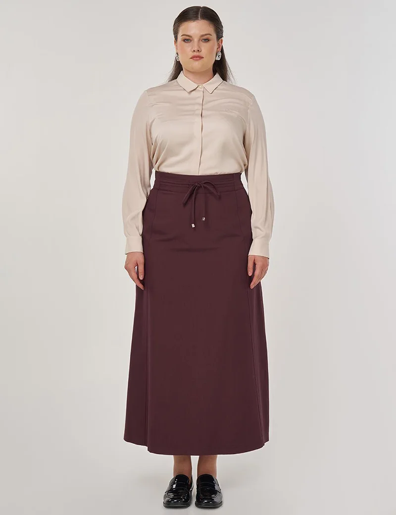 Kayra Lace-Up A-Line Skirt in Dark Burgundy