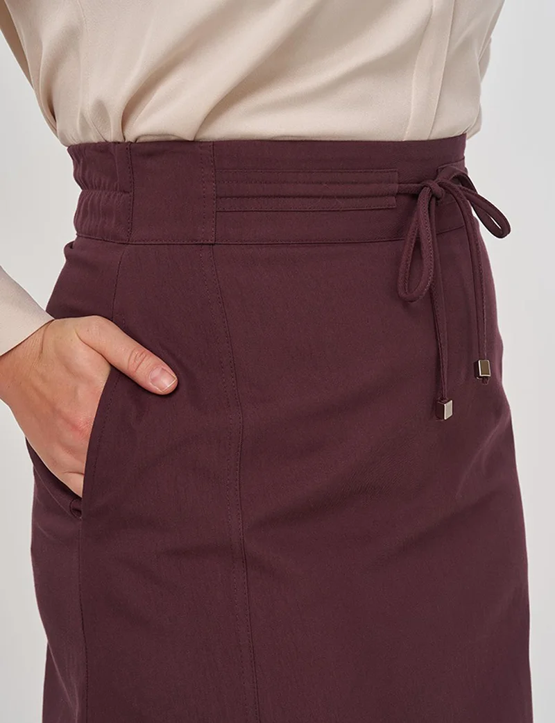 Kayra Lace-Up A-Line Skirt in Dark Burgundy