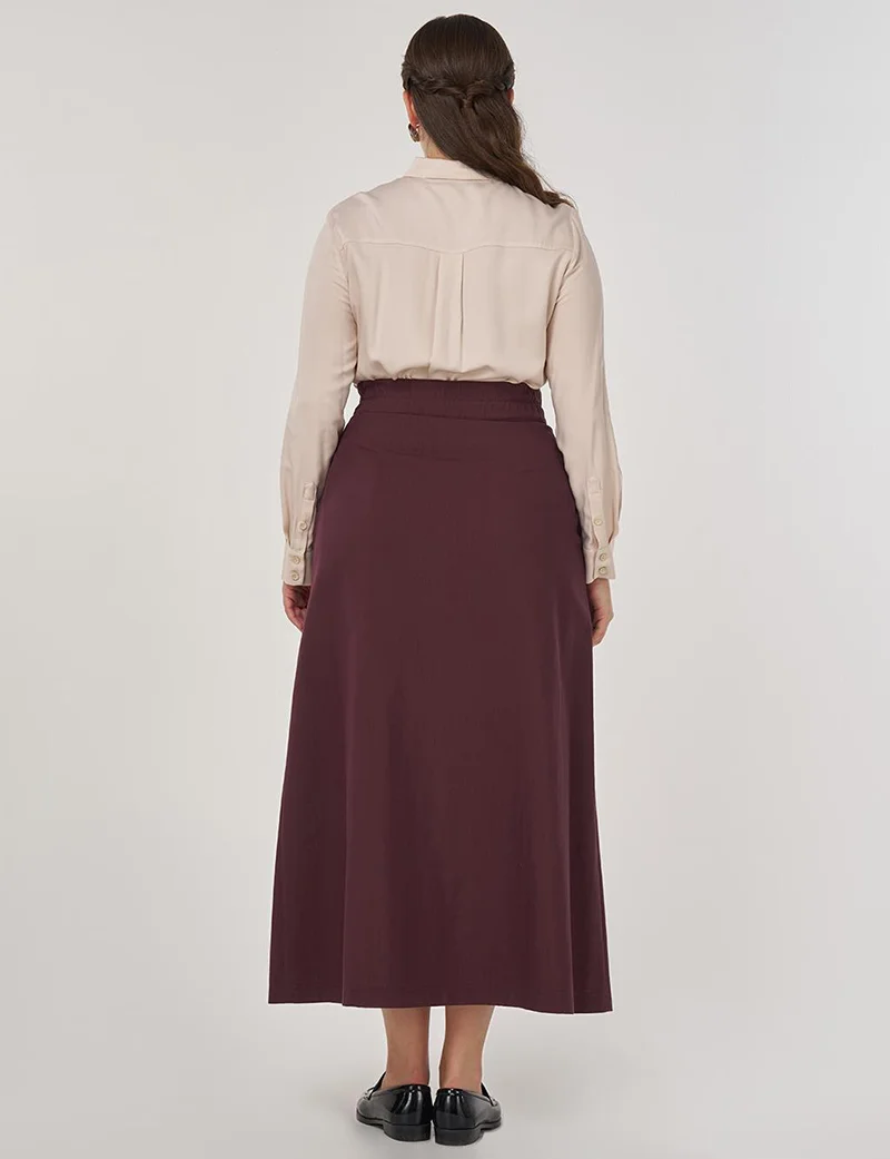 Kayra Lace-Up A-Line Skirt in Dark Burgundy
