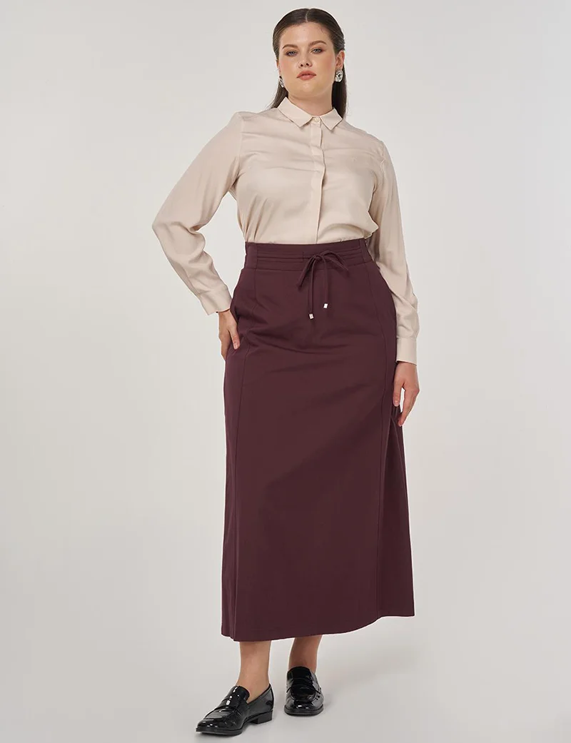 Kayra Lace-Up A-Line Skirt in Dark Burgundy