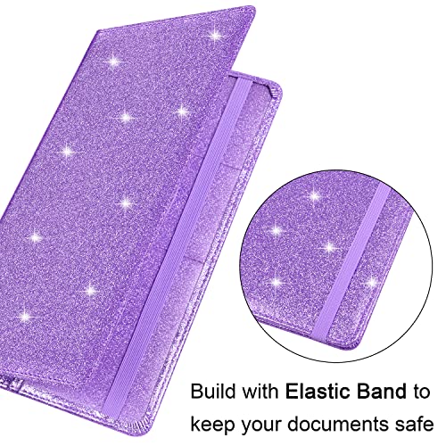 Wisdompro Car Registration and Insurance Holder Premium Glitter PU Leather Vehicle Glove Box Organizers Wallet for Document, License, Card and Other Essentials - Bling Purple - Image 4