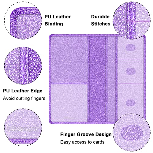 Wisdompro Car Registration and Insurance Holder Premium Glitter PU Leather Vehicle Glove Box Organizers Wallet for Document, License, Card and Other Essentials - Bling Purple - Image 3