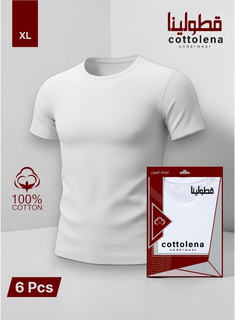 Cottolena 6 Pieces Of Men's Short-Sleeved Crew Neck Undershirts 100% Egyptian Cotton White - Image 1