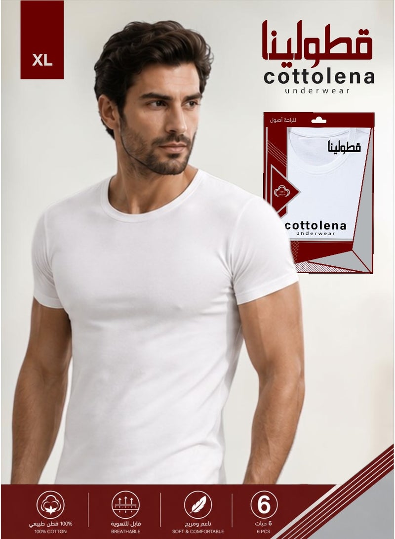 Cottolena 6 Pieces Of Men's Short-Sleeved Crew Neck Undershirts 100% Egyptian Cotton White - Image 2