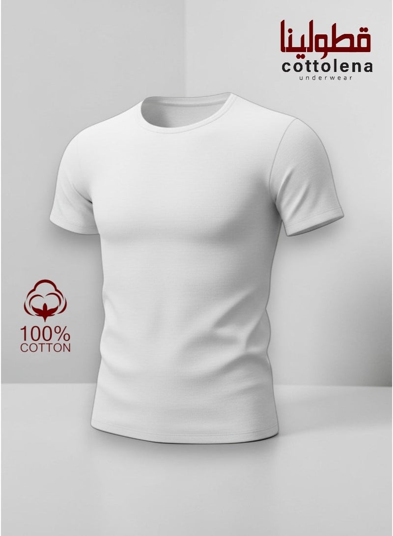 Cottolena 6 Pieces Of Men's Short-Sleeved Crew Neck Undershirts 100% Egyptian Cotton White - Image 3