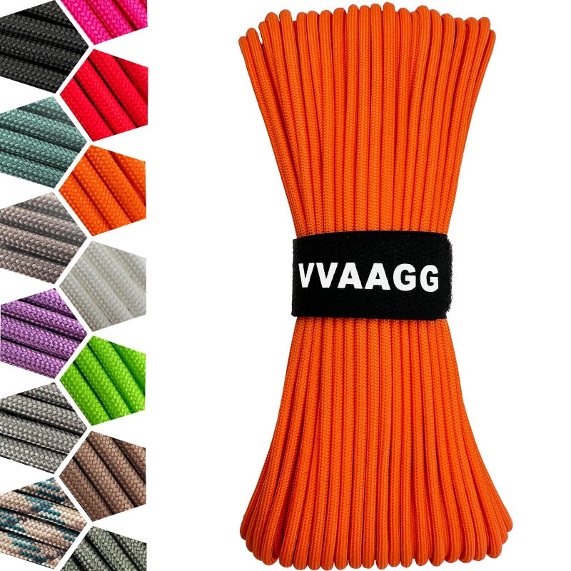 VVAAGG 1000 Orange Paracord100FT Utility Parachute Cord 4mm Nylon String12 Strand Nylon Camping Rope Tent Rope Clothsline Rope for Survival Camping Gear