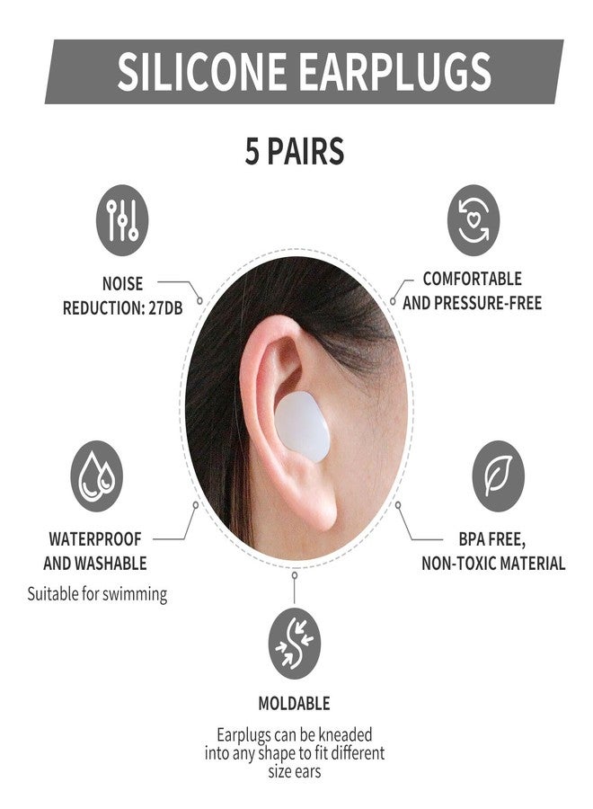 LYSIAN Moldable Silicone Sleep Earplugs, 27dB SNR Noise Reduction Ear Plugs for Sleeping, Swimming & Study - 5 Pairs- Never Insert Earplugs Deep into Ear Canal - Image 2