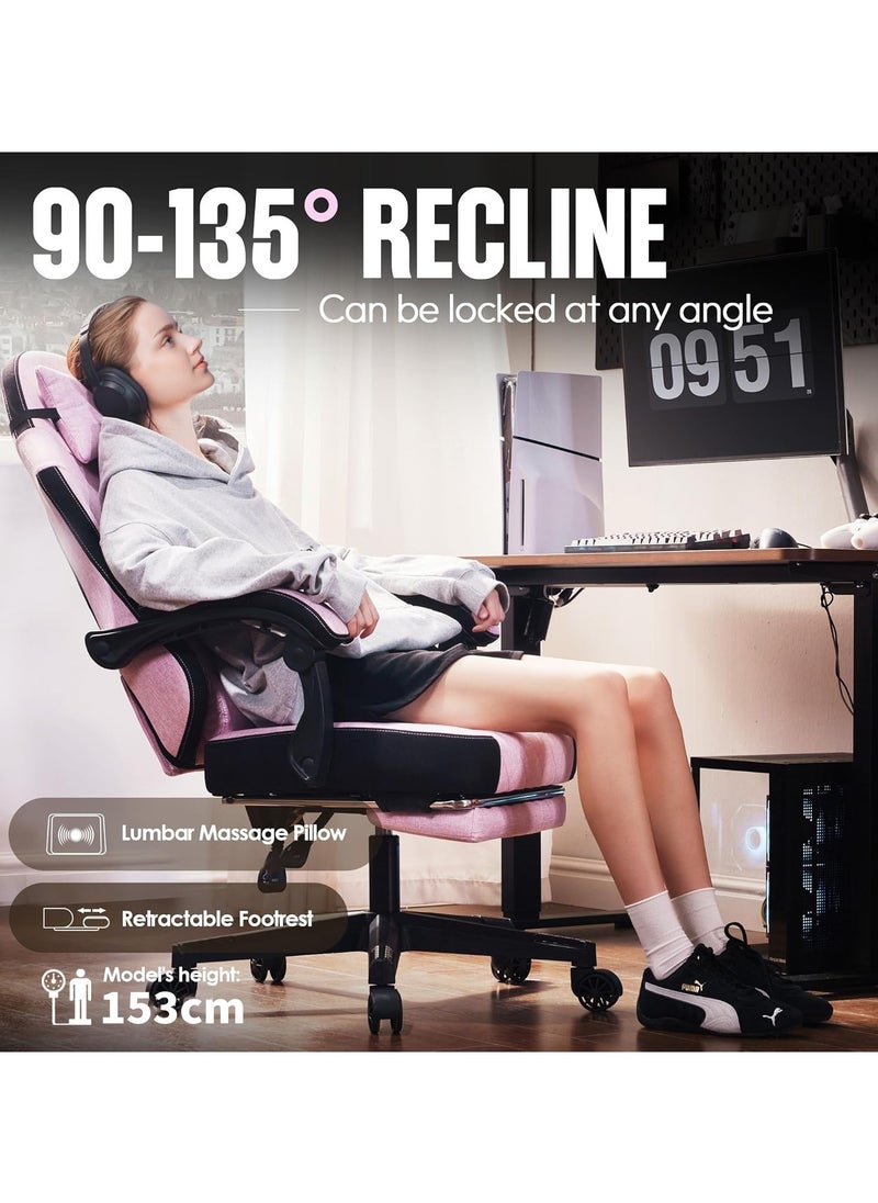 Chulovs - Chulovs Gaming Chair, featuring a Spring-Loaded Fabric Seat, Ergonomic High-Back Design with Foot Rest for Adults, and Lumbar Support, Pivots for Optimal Comfort in Office & Gaming Settings - Image 1