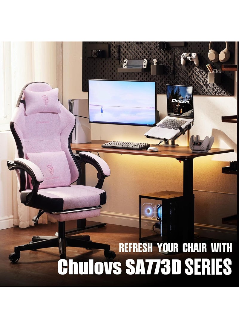 Chulovs - Chulovs Gaming Chair, featuring a Spring-Loaded Fabric Seat, Ergonomic High-Back Design with Foot Rest for Adults, and Lumbar Support, Pivots for Optimal Comfort in Office & Gaming Settings - Image 1