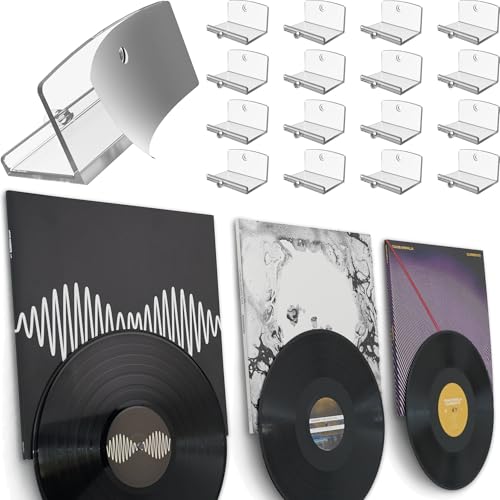 Modern JP Adhesive Vinyl Wall Mount 16Pack Dual Display Album and Disc Strong Hold Record Holder Wall RecordSafe Easy Installation Album Wall Mount for 1LP and 2LP Clear - Image 1