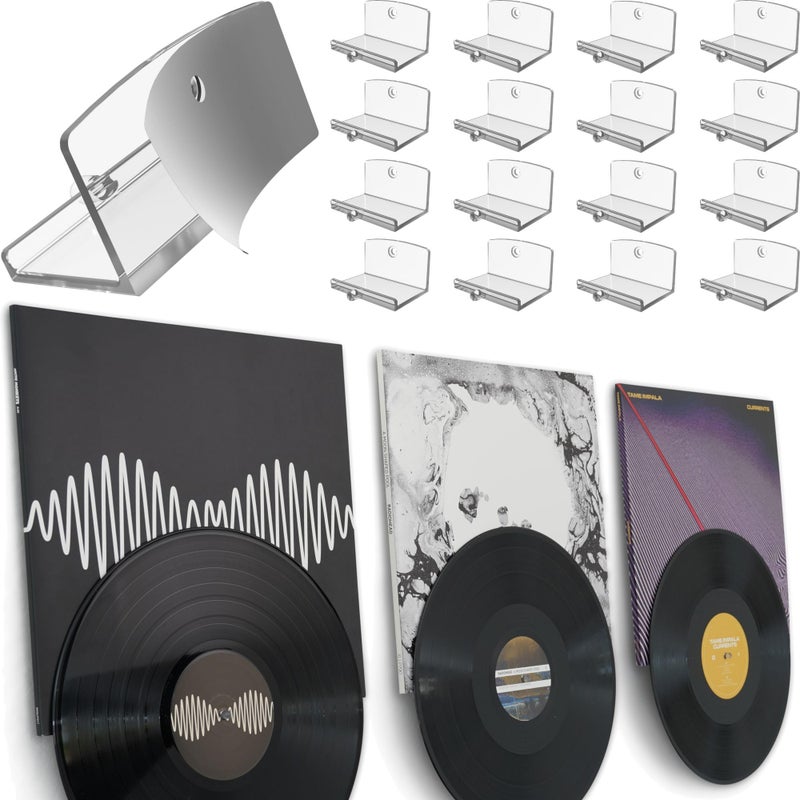 Modern JP Adhesive Vinyl Wall Mount 16Pack Dual Display Album and Disc Strong Hold Record Holder Wall RecordSafe Easy Installation Album Wall Mount for 1LP and 2LP Clear - Image 2