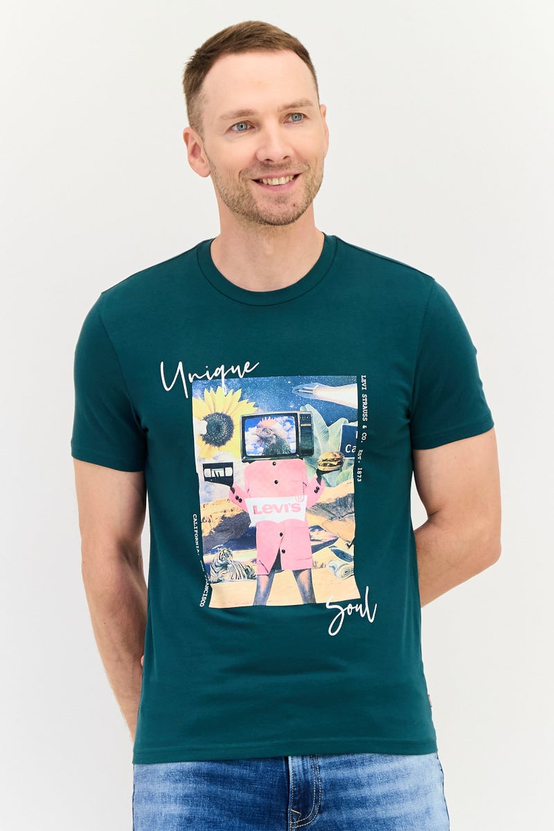 Levi's تي شيرت رجالي بأكمام قصيرة وياقة دائرية، طباعة جرافيك، أخضر داكن - Image 1