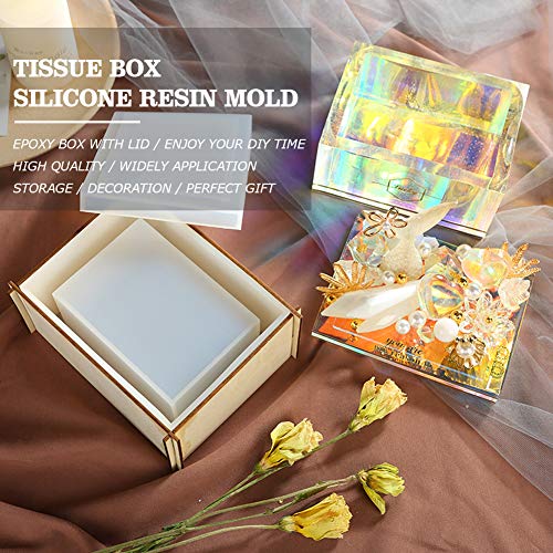 Wehous Silicone Tissue Box Resin Mold with Lid Epoxy Resin Casting Mould Tissue Box Cover Napkin Holder DIY Jewelry Trinket Storage Gift Box Craft Supplies Making Home Decoration Gift - Image 2
