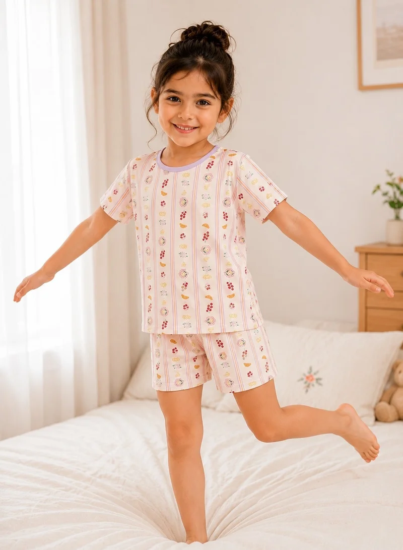 Penti Girls' Picnic Short Sleeve 2-pack Pajama Cotton Set - Lilac