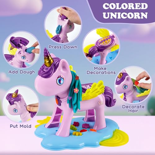 Aprilwolf 60 PCS 3 in 1 Dough Sets for Kids Ages 348 Art Crafts Dough Tools Kit Unicorn Hair Stylist Ice Cream Playset Hamburger Maker Machine Kitchen Creations Food Play Toys Boys Girls - Image 5