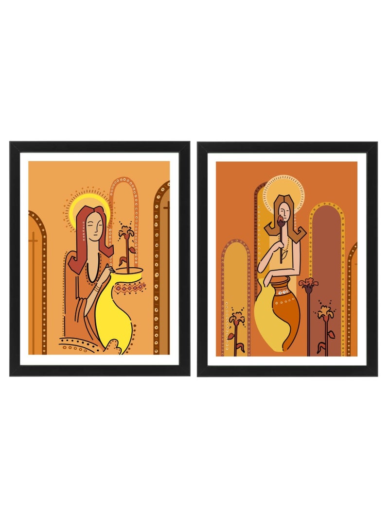 set of 2, Plant Lover Girl Boho Style - Decorative Wall Art Aesthetic Poster with Frame 30x40cm