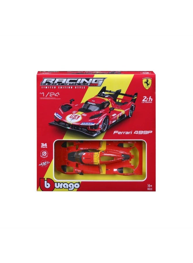 Bburago مجموعة سيارة سباق ببراغو 24 ساعة لومان 2023 فيراري 499P مصنوعة من المعدن (أحمر، 34 قطعة، 1:24) - Image 1