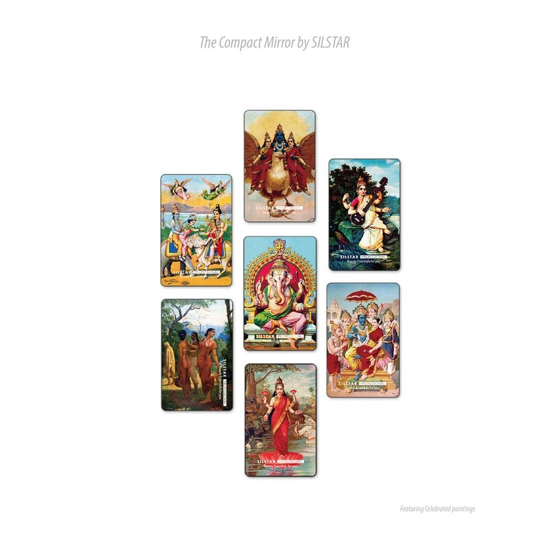 SILSTAR PROFESSIONAL SILSTAR PROFESSIONAL Compact Card Mirror Hindu deities Unbreakable Acrylic Makeup Mirror Vanity Mirror Small for Wallet Case Travel Purse Handheld Compact Pocket MirrorRaja Ravi VarmaLakshmi 146  - Image 3