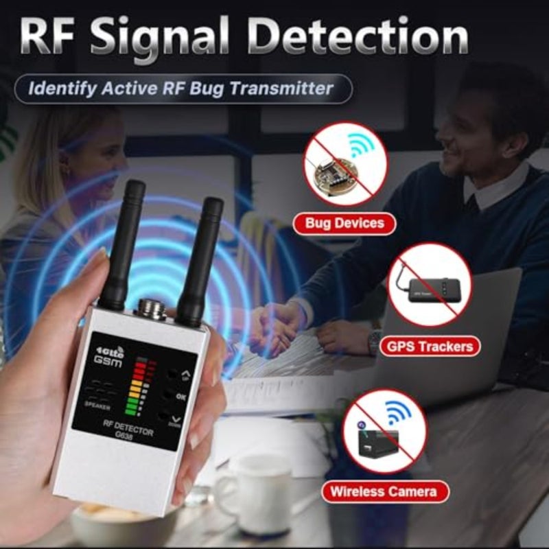جهاز كشف التجسس الفندقي للكاميرات المخفية وإشارات GPS وRF، هيكل من سبائك الألومنيوم، أسود، تعديل حساسية 10 مستويات - Image 5