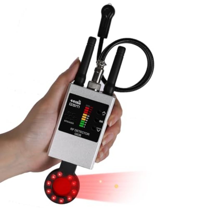 جهاز كشف التجسس الفندقي للكاميرات المخفية وإشارات GPS وRF، هيكل من سبائك الألومنيوم، أسود، تعديل حساسية 10 مستويات - Image 1